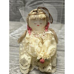 Hallmark Charming Angel Ornament Christmas Lace Fabric Vintage 1985 Small 4.25”